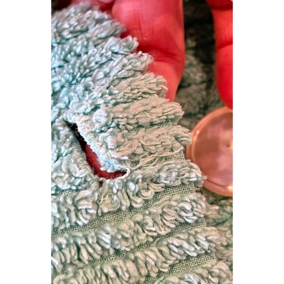 Chenille Button-Front Housecoat 1X Aqua Blue Long Sleeves Dual Pockets VTG READ - Picture 8 of 10